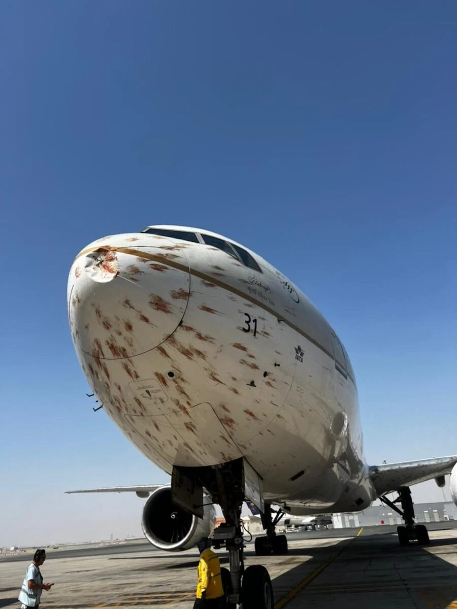 Uszkodzenia konstrukcji samolotu po kolizji z ptakami