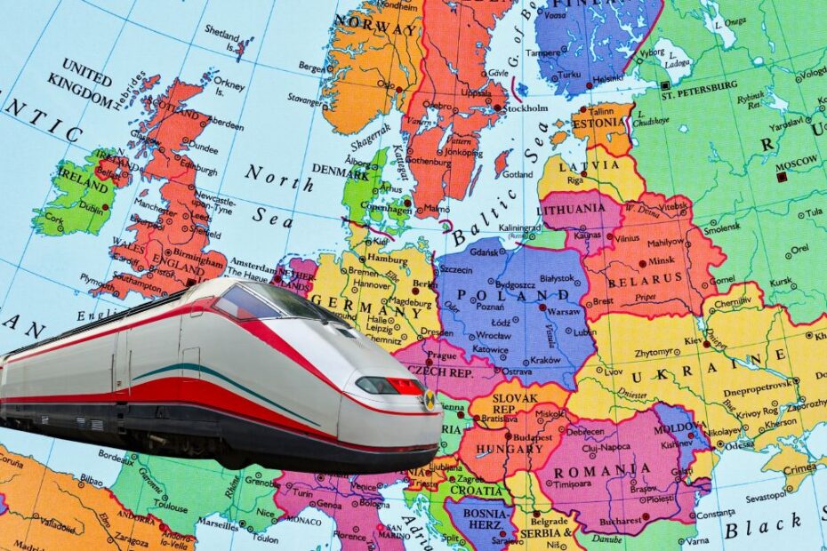 Sieć szybkiej kolei do 2040 roku Foto: pociąg szybkiej kolei na tle mapy Europy